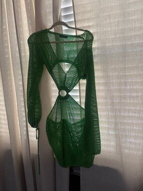 Green Crochet Cutout Mini Dress cover up